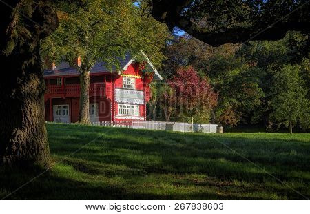 Editorial Swansea, Uk - September 25, 2018: Recently Restored After A Fire, The Swiss Cottage In Sin