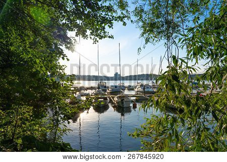 View Of Boats In Stockholm, Sweden During Summer Time