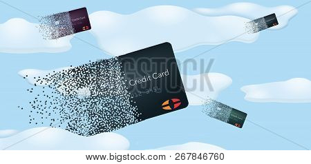 Virtual Credit Cards Are Seen Pixelated And Flying Into Clouds And Blue Sky In This Illustration Abo