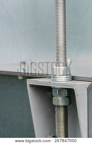 Close Up Of Metal, Steel Pipe In Agricultural Machine Vahicle. Industrial Details