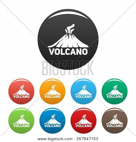 Volcano Mountain Icons Set 9 Color Vector Isolated On White For Any Design