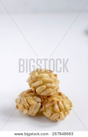 Panellets Selective Focus - Typical Catalan Marzipan Dessert For All Saints Day Called Castanyada, C