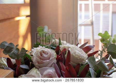 Wedding Bouquet - Roses And Eucalipt, Copy Space