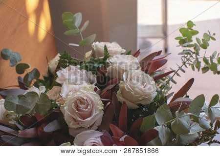 Wedding Bouquet - Roses And Eucalipt, Copy Space