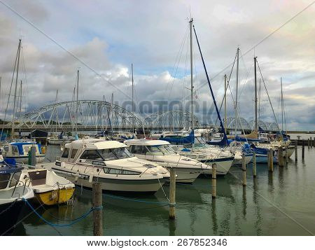 Vilsund, Denmark - August 15,2018: Vilsund Bridge Is A Bascule Arch Bridge That Crosses Vilsund Betw