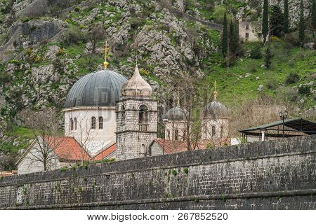 St. Nicholas Church Dome And The Massive Walls Of The Fortification Bastion Riva By The River Shkurd