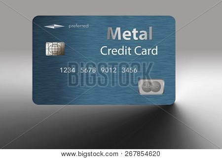 Here Is A Metal Credit Card That Is Blue With A Brushed Metal Finish. This Is An Illustration And It