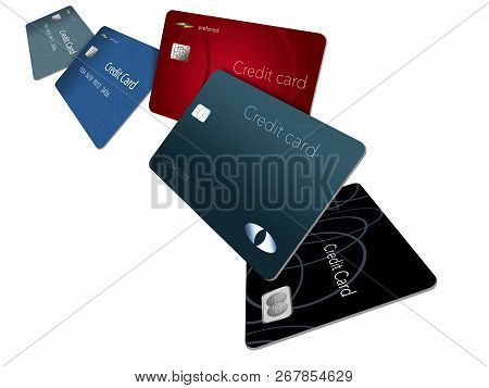 Credit Cards Are Seen Here Floating And Flying In The Sky. This Is An Illustration.