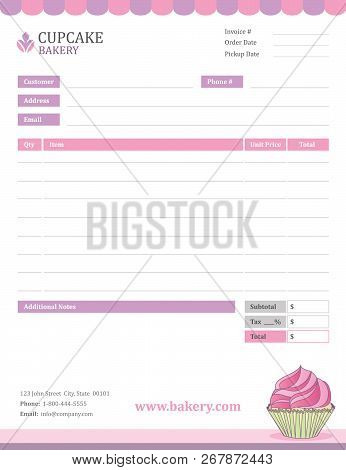 Cupcake Bakery Invoice Template In Pink And Purple
