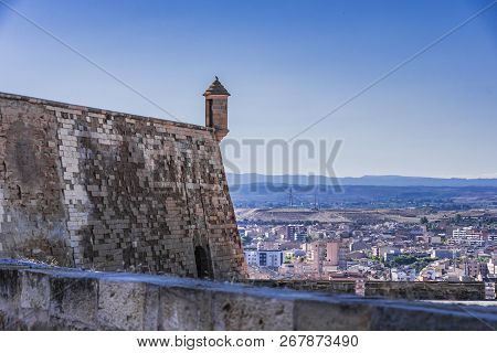 Walls And Guard Post Of The La Suda Fortress And In The Background The City Of Lleida. Catalonia Spa