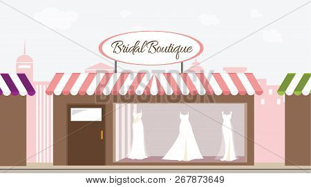 Bridal Boutique Shop Window With City Background