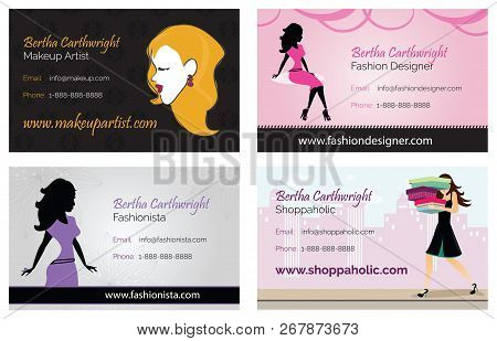Fashion Women Feminine And Silhouette Business Card Set