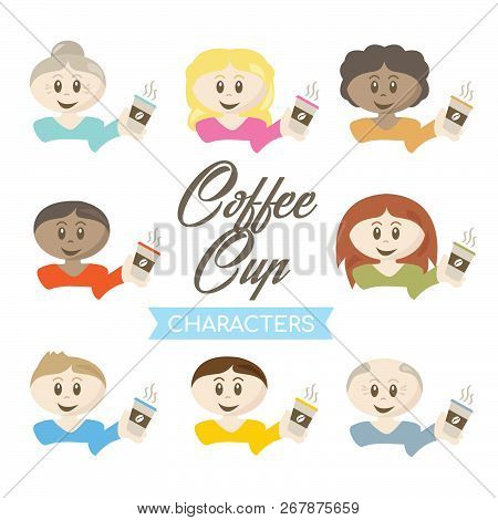Different Ethnic Characters Holding Hot Coffee Cups