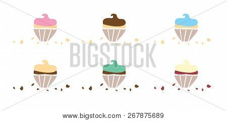 Flavoured Cupcakes With Crumbs Vector Whimsical Icons