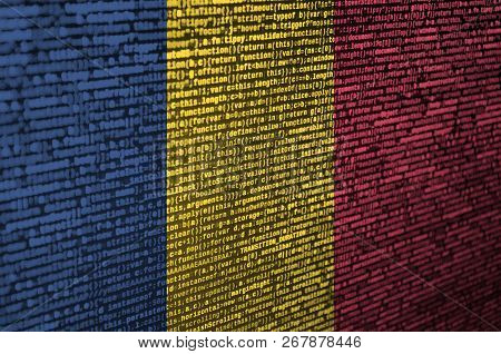 Chad Flag  Is Depicted On The Screen With The Program Code. The Concept Of Modern Technology And Sit