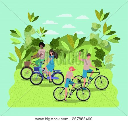 Group Of People On Bicycle In The Park Vector Illustration Design