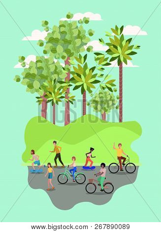 Group Of People On Bicycle In The Park Vector Illustration Design
