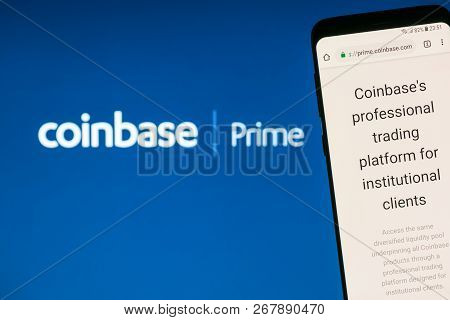 Kyrenia, Cyprus - November 8, 2018: Coinbase Prime Website Displayed On Smartphone Screen. Coinbase 