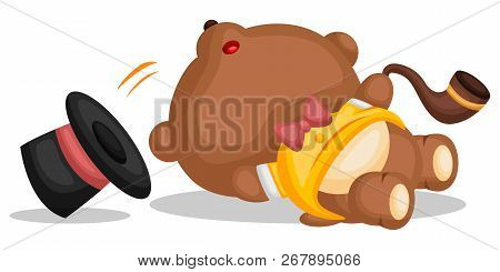 A Bear Wearing Fancy Shirt And Hat Is Slipping And Falling Down