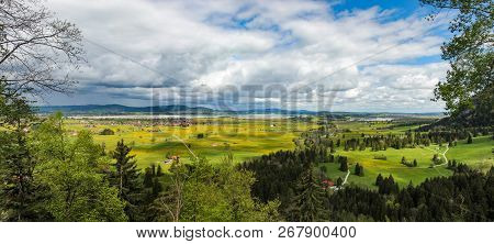 View Of The Schwangau Valley And The Lake Forggensee Neighborhood In Bavaria Stitched Panorama