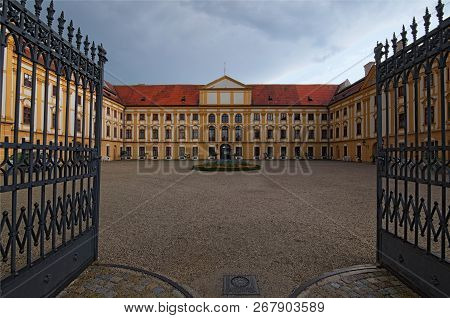 Wide Angle Landscape View Of Amazing Baroque Palace In Jaromerice Nad Rokytnou, Southern Moravia, Cz