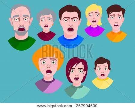 People Horror Faces Vector Extremely Surprised Young Shock Portrait Frightened Character Emotions Af
