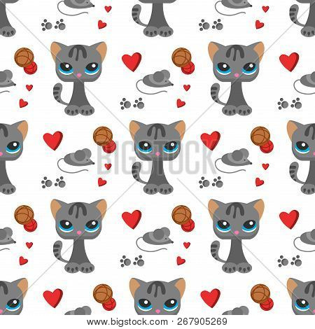 Cat And Mouse Cute Kitty Pet Cartoon Cute Animal Cattish Character Seamless Pattern Background Catli