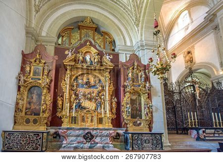 Lucerne, Switzerland - April 2017: St Leodegar Church Interior
