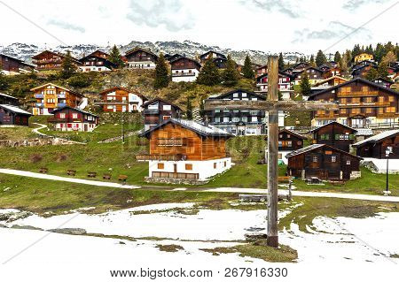 Bettmeralp, Switzerland - May 2017: Car Free Village In Swiss Alps