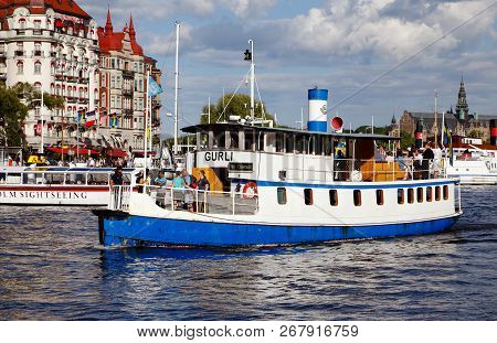 Stockholm, Sweden - July 10, 2016: Passenger Boat Gurli In Service On Line 80 For The Greater Stockh