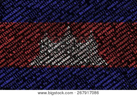 Cambodia Flag  Is Depicted On The Screen With The Program Code. The Concept Of Modern Technology And