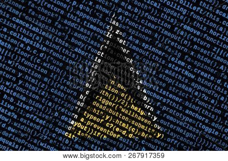 Saint Lucia Flag  Is Depicted On The Screen With The Program Code. The Concept Of Modern Technology 