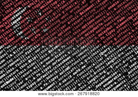 Singapore Flag  Is Depicted On The Screen With The Program Code. The Concept Of Modern Technology An