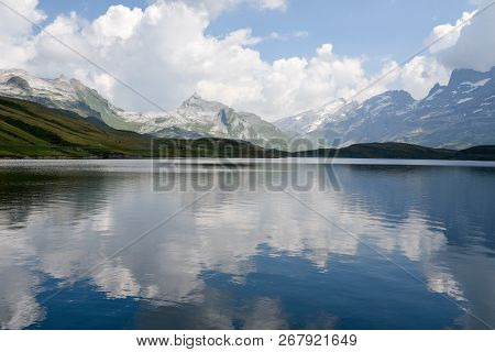 View At Tannensee In The Direction Of Mount Titlis On Switzerland