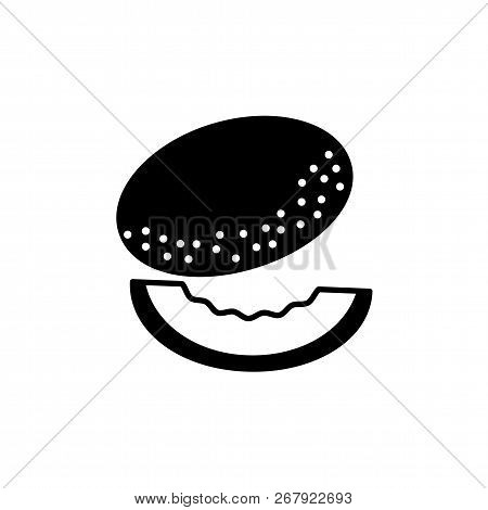 Black & White Vector Illustration Of Whole Melon & Its Slice. Flat Icon Of Fresh Organic Cantaloupe.