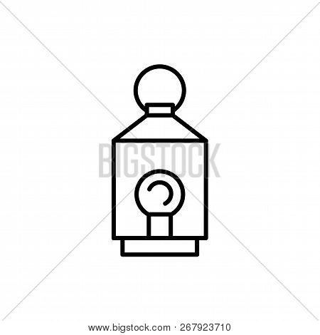 Black & White Vector Illustration Of Lantern Table Lamp. Line Icon Of Portable Light Fixture. Indoor