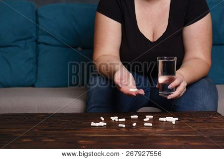 Weight Loss, Therapy, Hypertension, Diabetes, Migraine, Medical Concept. Depressed Desperate Fat Wom