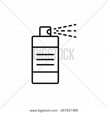 Black & White Vector Illustration Of Shoe Cream Or Polish Spray For Leather Footwear. Line Icon Of S