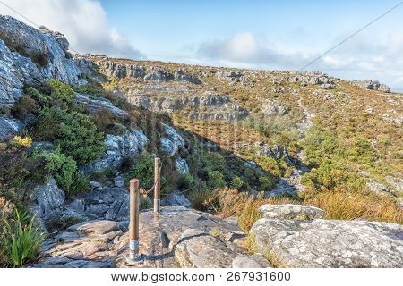 Cape Town, South Africa, August 17, 2018: The View On Top Of Table Mountain In Cape Town. The Chain 