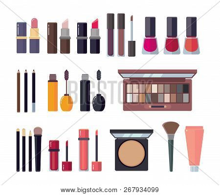 Woman Cosmetic. Makeup Beauty Accessories Bronzer Liquid Lipstick Nail Polish Mascara Makeup Pencil 