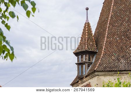 Detail Of Medieval Bootmakers Tower Roof In Sighisoara, Transylvania