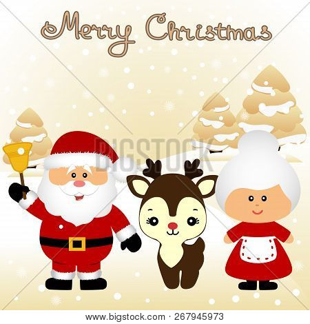 Christmas Card. Funny Postcard With Mrs. Santa Claus, Santa Clau