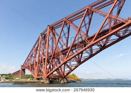 Forth Bridge Over Firth Of Forth Near Queensferry In Scotland