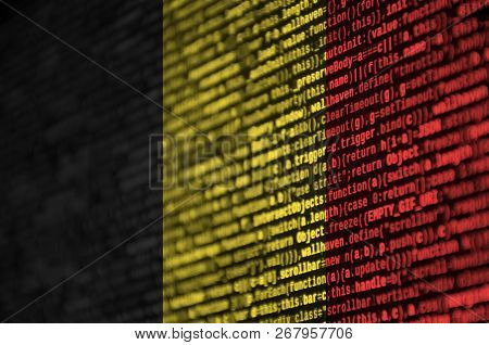 Belgium Flag  Is Depicted On The Screen With The Program Code. The Concept Of Modern Technology And 