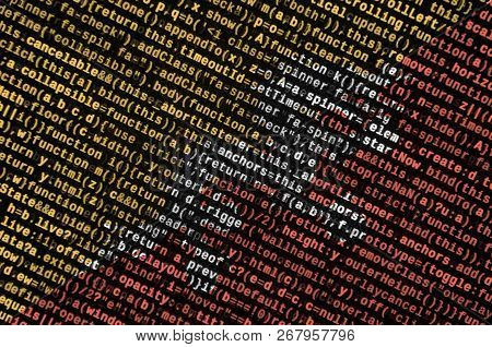 Bhutan Flag  Is Depicted On The Screen With The Program Code. The Concept Of Modern Technology And S