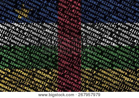 Central African Republic Flag  Is Depicted On The Screen With The Program Code. The Concept Of Moder
