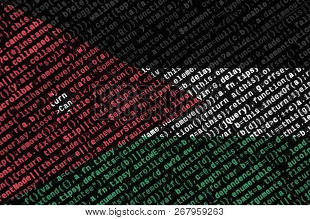 Jordan Flag  Is Depicted On The Screen With The Program Code. The Concept Of Modern Technology And S