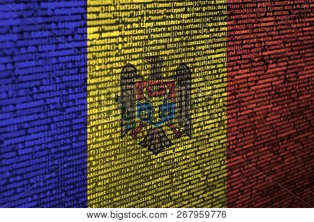Moldova Flag  Is Depicted On The Screen With The Program Code. The Concept Of Modern Technology And 