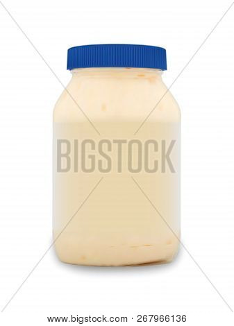 Mayonnaise sauce. Jar with mayonnaise. Vector illustration.