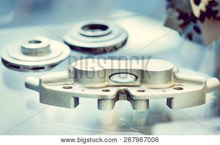 Object Printed On Metal 3d Printer Close-up.